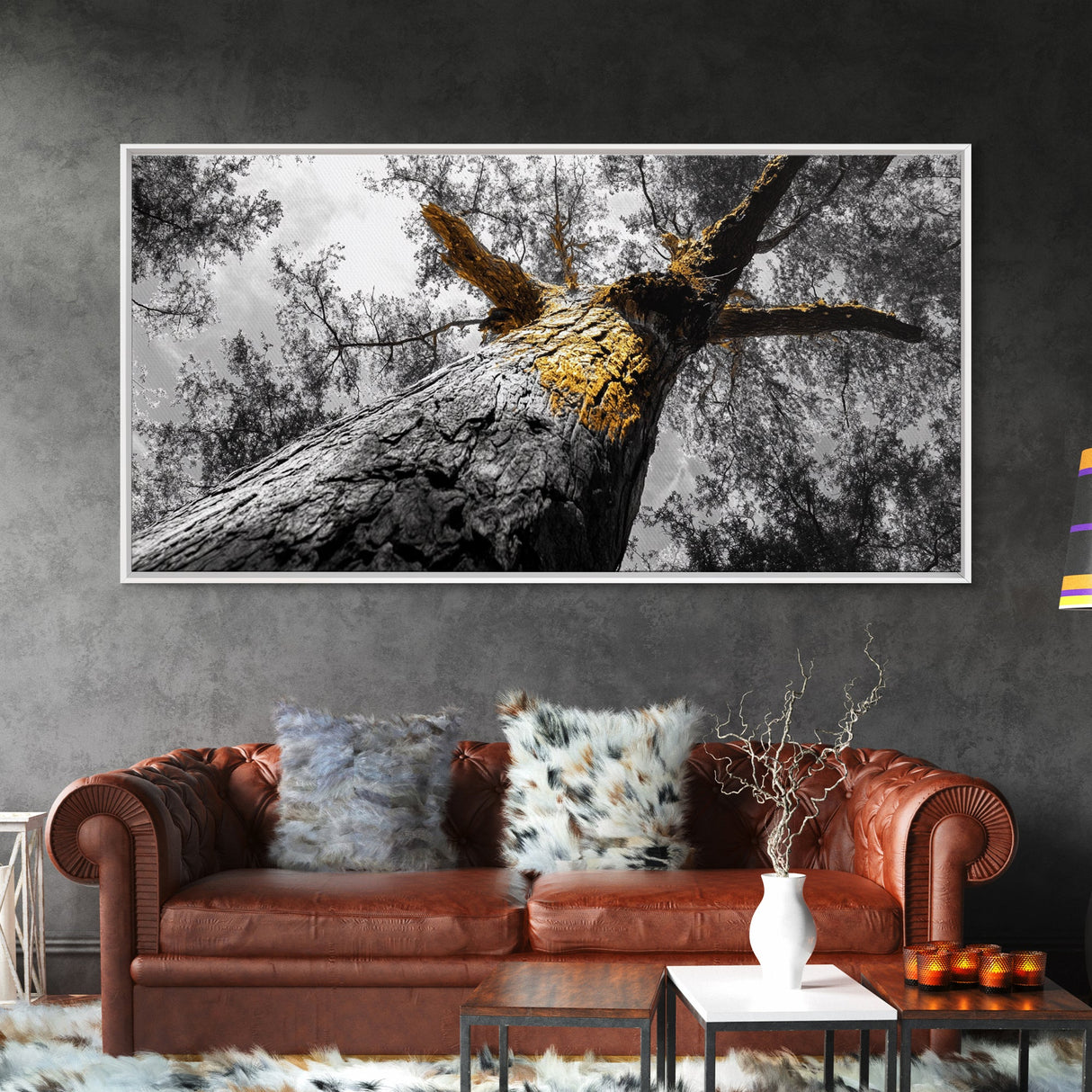 Golden Tree, Nature Upward, Woodland Strength, Forest Energy, Framed Canvas Print, Autumn Wall Art, Minimalist Tree Decor, Nature Print