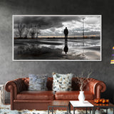 Solitude Reflection, Urban Mood, Moody Skies, Canvas Print, Modern Wall Art, Entryway Decor, Urban Photography, Minimalist Art, Rainy Day Art