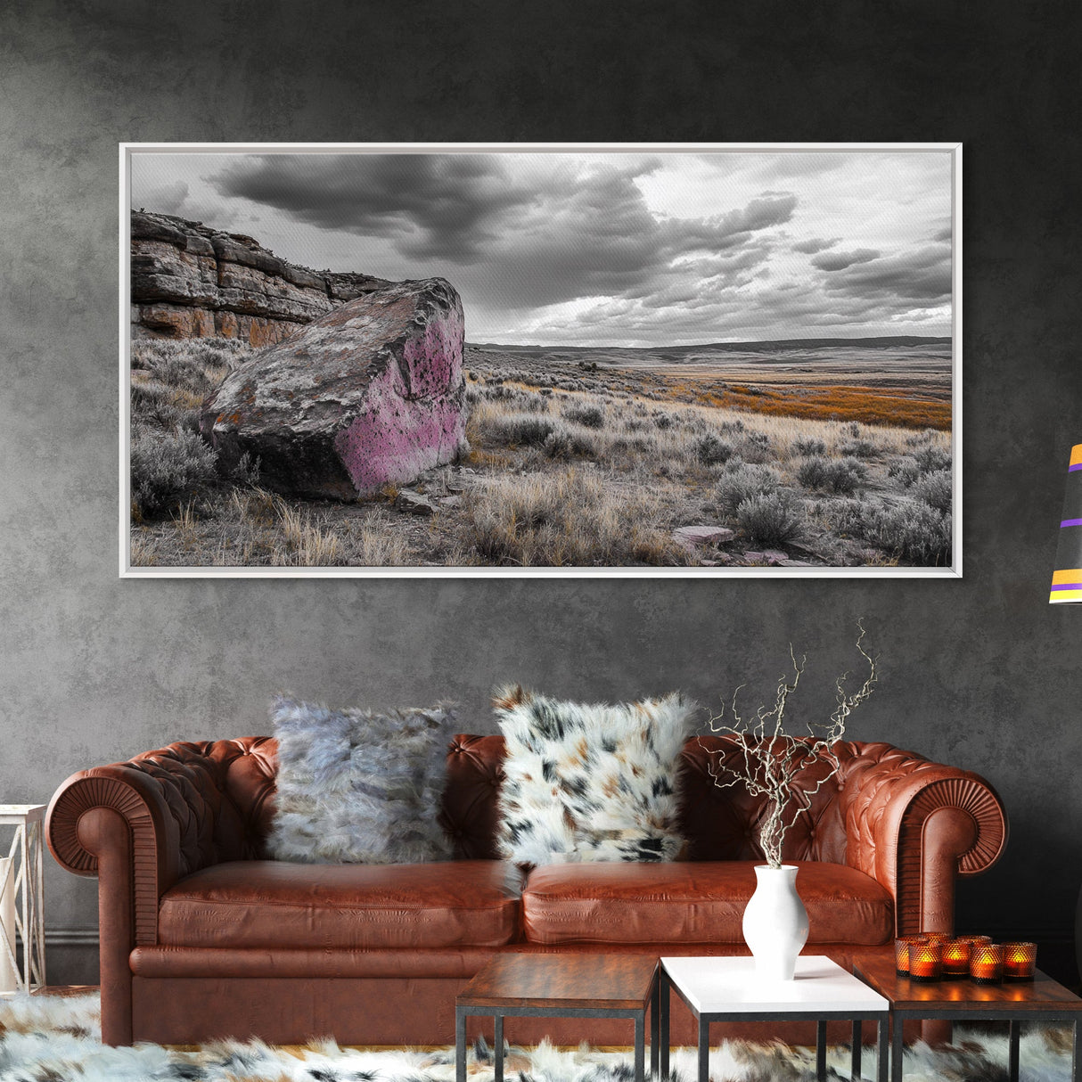 Painted Boulder, Wild Plains, Desert Glow, Framed Canvas Print, Fall Wall Art, Rustic Decor, Southwestern Art, Landscape Photography