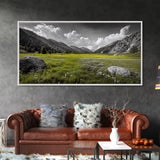 Mountain Meadow, Alpine Landscape, Nature Photography, Wildflower Field, Framed Canvas Print, Bedroom Wall Art, Summer Vibes, Scenic Escape
