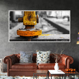 Industrial Bolt Closeup, Yellow Metal, Grunge Texture, Modern Industrial Art, Framed Canvas Print, Garage Wall Decor, Urban Loft Style
