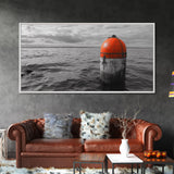 Orange Buoy Water, Marine Marker, Sea Navigation, Ocean Decor, Canvas Print, Coastal Living Room Art, Minimal Nautical Wall Decor