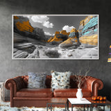 Painted Cliffs, Striped Rocks, Desert Majesty, Canyon Colors, Canvas Print, Southwest Wall Art, Nature Photography, Boho Living Room
