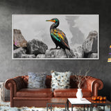 Vibrant Sea Bird, Colorful Wildlife Perch, Artistic Bird Feathers, Framed Canvas Print, Nature Wall Art, Office Decor, Boho Animal Style
