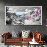 Surreal Landscape, Pink Trees, Mountain Lake, Framed Canvas Print, Fantasy Nature Art, Dreamy Decor, Bedroom Wall Art, Nature Surrealism