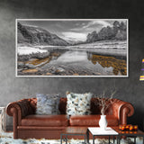Snow River Scene, Winter Landscape, Peaceful Stream, Framed Canvas Print, Rustic Cabin Decor, Nature Wall Art, Minimalist Winter Aesthetic