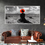 Red Hat Woman, Surreal Desert, Fashion Silhouette, Framed Canvas Print, Minimalist Wall Art, Bold Modern Decor, Bedroom Gallery Style