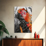 Surreal Woman, Field Portrait, Neon Face Art, Framed Canvas Print, Bold Feminine Wall Art, Bedroom Decor, Modern Pop Art Print