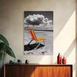 Beach Chair Alone, Tropical Vibes, Color Pop Seaside, Framed Canvas Print, Coastal Wall Art, Summer Decor, Relaxation Room Art