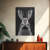 Wide Eyed Rabbit, Animal Portrait, Monochrome Humor, Framed Canvas Print, Nursery Wall Art, Whimsical Minimalist Decor, Funny Gift