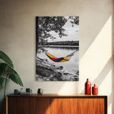 Hammock Lake Scene, Peaceful Nature Art, Fall Outdoors, Relaxed Escape, Framed Canvas Print, boho decor, bedroom art, cozy wall print