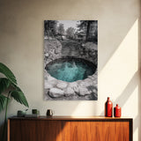Hidden Spring Pool, Stone Garden Scene, Tranquil Nature Print, Zen Wall Decor, Framed Canvas Print, Minimalist Bathroom Wall Art