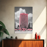 Pink Hotel, Miami Vibes, Summer Retro, Beach Scene, Canvas Print, Pop Art Aesthetic, Living Room Wall Art, Vacation Style