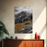 Mountain Peak, Alpine Landscape, Autumn Meadow, Framed Canvas Print, Fall Wall Art, Rustic Cabin Decor, Nature Photography, Living Room