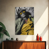 Urban Cool, Yellow Shades, Relaxed Style, Bold Portrait, Framed Canvas Print streetwear photography print, modern bedroom wall art