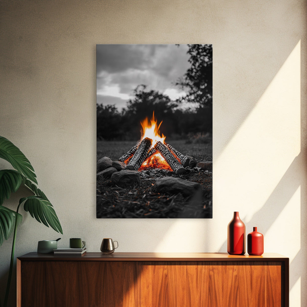 Firewood Blaze, Autumn Campfire, Outdoor Canvas Print, Cozy Cabin Wall Art, Rustic Nature Decor, Adventure Wall Accent