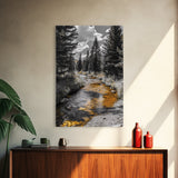 Forest Stream, Autumn Glow, Mountain Trees, Framed Canvas Print, Rustic Cabin Wall Art, Nature Photography, Fall Landscape Decor