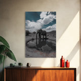 Elephant Reflection, Watering Hole, Savannah Sky, Framed Canvas Print, Wildlife Wall Art, Safari Style Decor, Nature Photography
