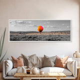 Hot Air Balloon, Colorful Sky, Open Field, Adventure Art, Framed Canvas Print, Whimsical Decor, Playroom Wall Art, Travel Theme