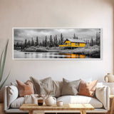 Yellow Cabin, Forest River View, Wilderness Retreat, Framed Canvas Print, Rustic Wall Art, Lodge Decor, Cozy Nature Landscape Style