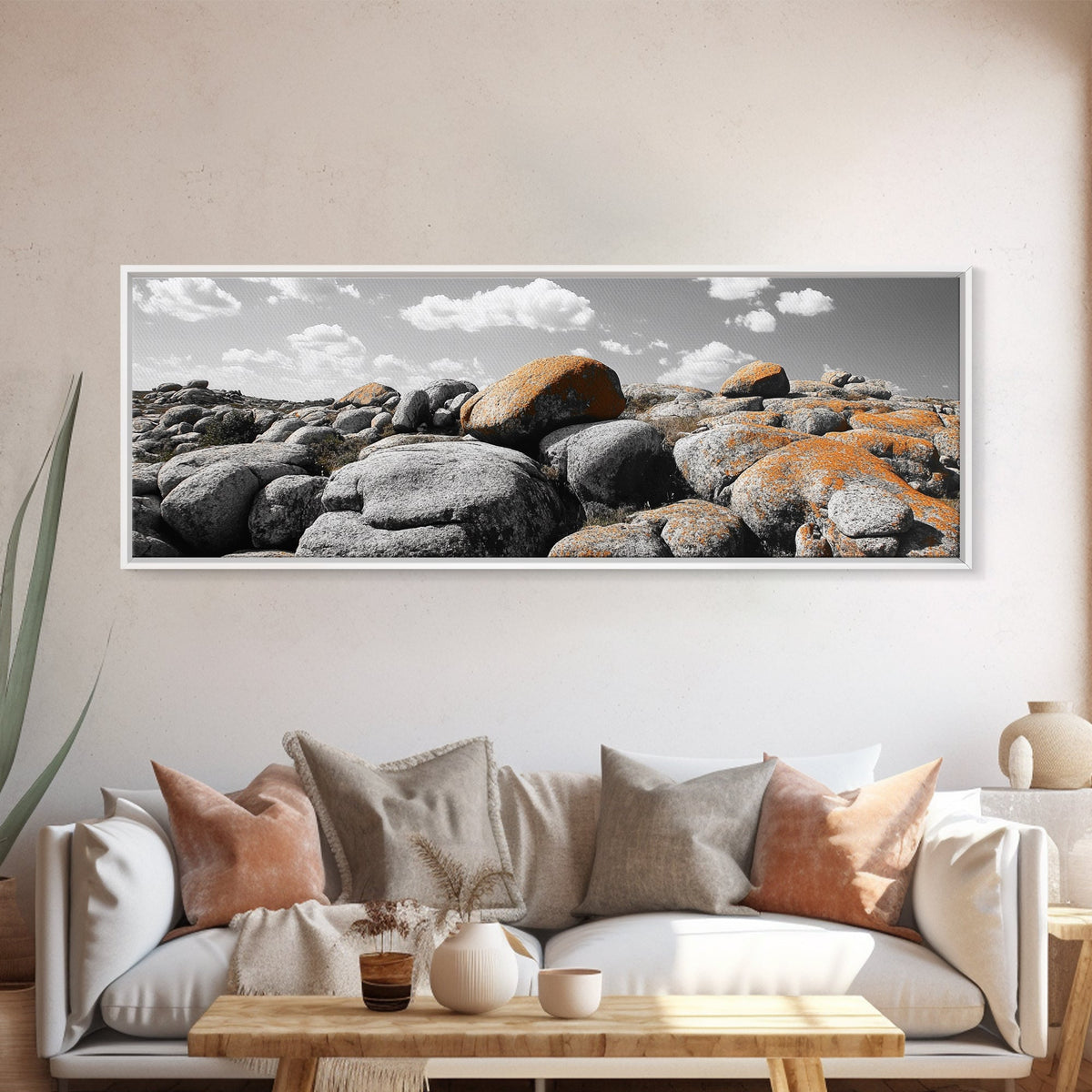 Granite Boulder Field, Orange Lichen Rocks, Desert Rockscape, Canvas Print, Natural Earth Decor, Living Room Wall Art