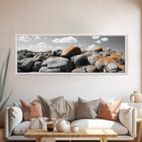Granite Boulder Field, Orange Lichen Rocks, Desert Rockscape, Canvas Print, Natural Earth Decor, Living Room Wall Art