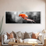 Jellyfish Glow, Ocean Depths, Abstract Sea Life, Framed Canvas Print, marine animal art, coastal bathroom decor, modern underwater wall art