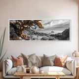 Twisted Tree, Rugged Coast, Autumn Forest, Framed Canvas Print, fall wall art, rustic nature print, living room decor, woodland landscape