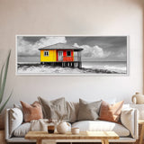 Yellow Cabin, Seaside Shack, Color Pop, Coastal Vibes, Framed Canvas Print, Beach House Wall Art, Bold Nautical Decoretic