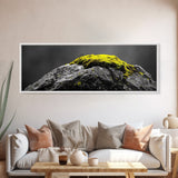 Yellow Moss, Stone Detail, Minimal Nature, Framed Canvas Print, modern zen wall art, earthy bathroom decor, botanical accent