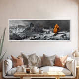 Lone Golden Tree, Snowy Mountains, Dramatic Sky, Canvas Print, Winter Wall Art, Moody Landscape, Minimalist Home Decor