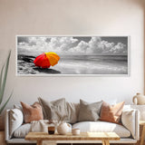 Red Yellow Umbrella, Beach Art, Summer Decor, Modern Coastal Print, Framed Canvas Print, Minimalist Wall Art, Bathroom or Hallway Decor