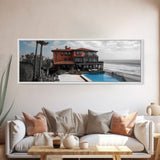 Coastal Villa, Ocean View, Infinity Pool, Sunset Escape, Framed Canvas Print, Beach House Decor, Mediterranean Art, Living Room Wall Art