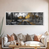 Forest Trail, Autumn Glow, Woodland Path, Golden Trees, Framed Canvas Print, Nature Wall Art, Rustic Cabin Decor, Fall Entryway Artwork