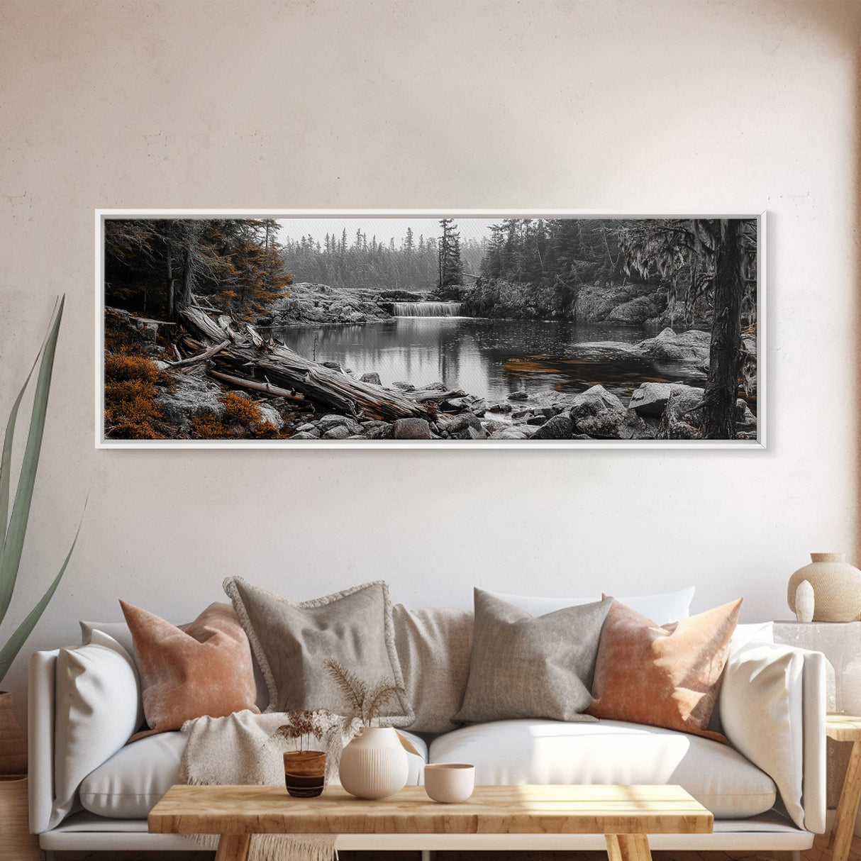 Waterfall Serenity, Autumn Forest Print, Tranquil Landscape, Framed Canvas Print, Nature Lover Gift, Cozy Living Room or Office Decor
