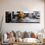 Yellow Metal Lever, Industrial Machine Detail, Workshop Photography, Gritty Rustic Vibe, Canvas Print, Garage Wall Art, Urban Loft Decor
