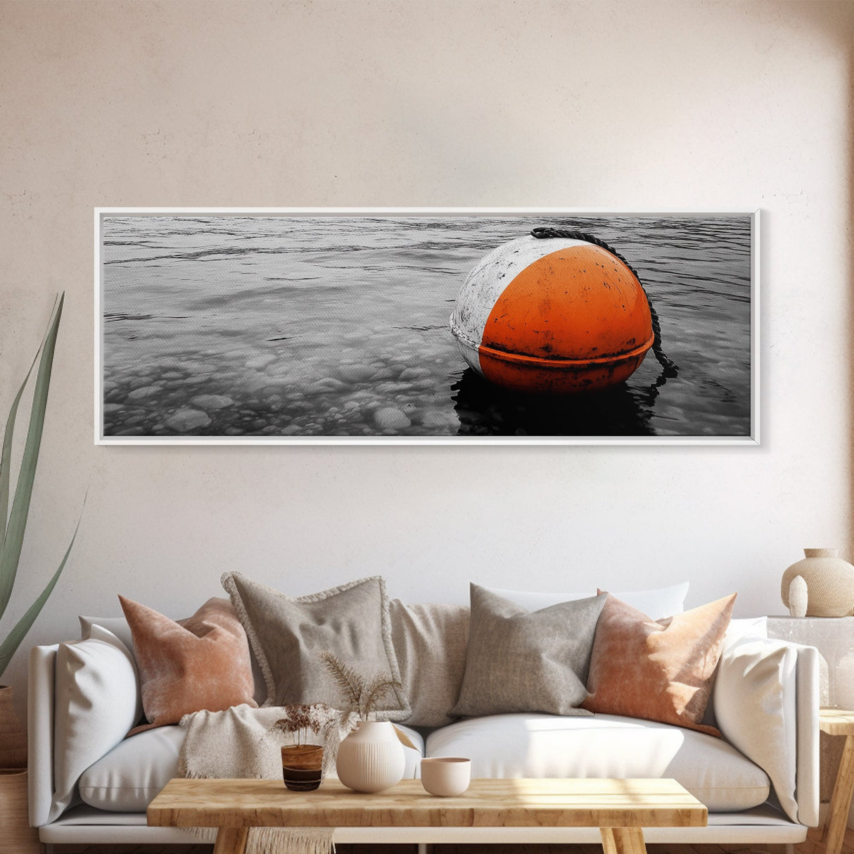 Orange Buoy Water, Minimal Marine Still Life, Nautical Photography, Ocean Vibe, Canvas Print, Bathroom Wall Art, Coastal Industrial Decor