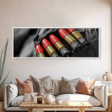 Red Ammo, Tactical Gear, Military Closeup, Rustic Warrior, Framed Canvas Print, Masculine Wall Art, Man Cave Wall Decor