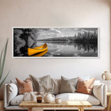 Yellow Canoe, Calm Lake, Reflection Art, Nature Landscape, Adventure Decor, Canvas Print, Rustic Wall Art, Cabin Decor, Lakehouse Art