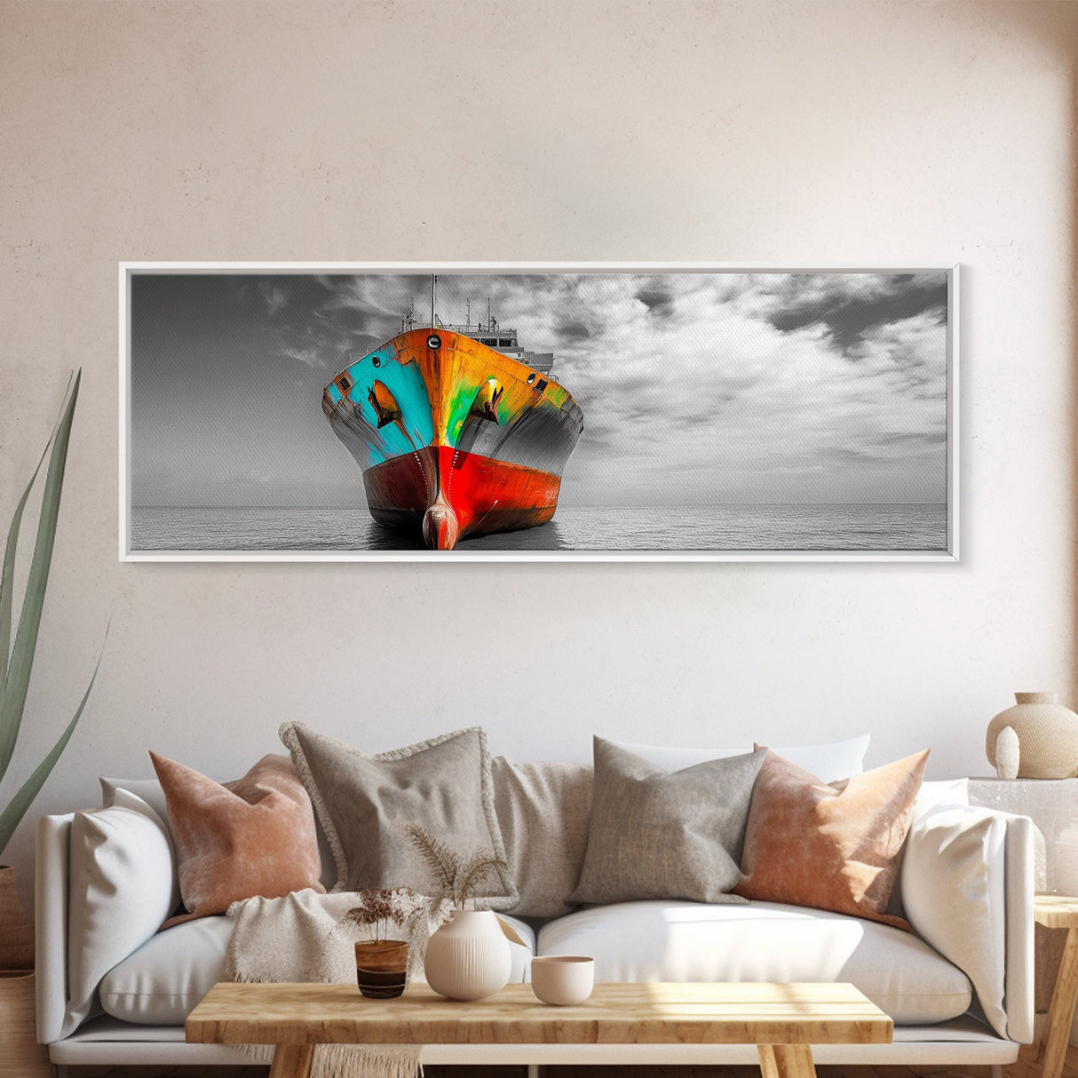 Colorful Ship, Rusty Boat, Ocean Photography, Seascape Wall Art, Framed Canvas Print, Coastal Decor, Nautical Theme, Man Cave Style