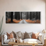 Redwood Forest Path, Serene Nature Trail, Autumn Ground Cover, Framed Canvas Print, Fall Wall Art, Rustic Home Decor, Woodland Scene