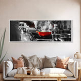 Red Cooking Pot, Steamy Kitchen Scene, Culinary Art Moment, Framed Canvas Print, Kitchen Wall Art, Modern Home Decor, Foodie Gift