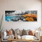 Island Coral Split, Tropical Ocean Scene, Half Above Below Water, Framed Canvas Print, Living Room Wall Art, Beach Boho Decor