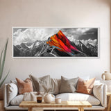 Neon Mountain Peak, Abstract Vibrant Alps, Bold Wilderness Colors, Framed Canvas Print, Modern Wall Art, Adventure Home Decor