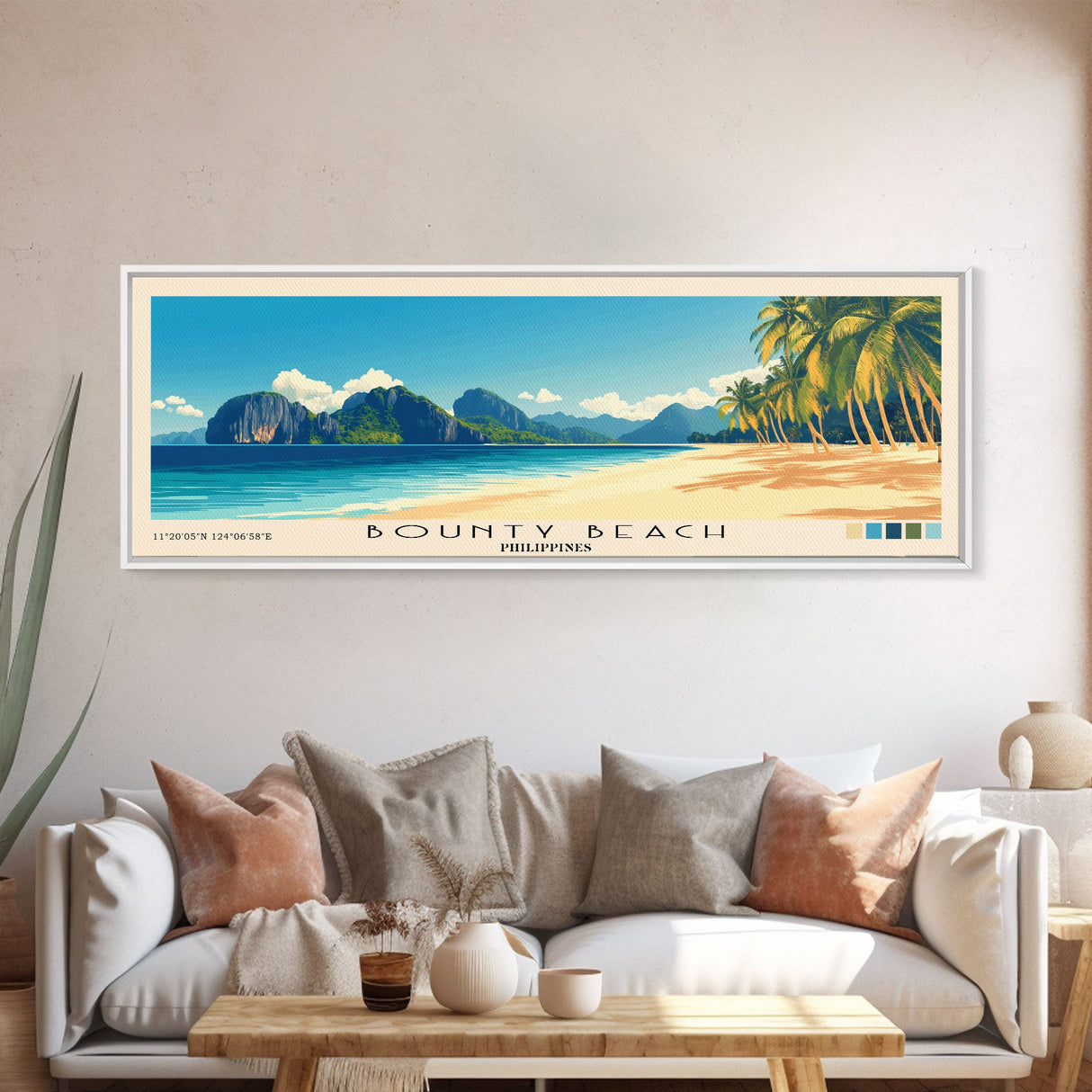 Bounty Beach, Philippines Panoramic Beach Print, Vacation Gift, Philippines Wall Art, Beach Painting, Beach Decor, Beach Painting