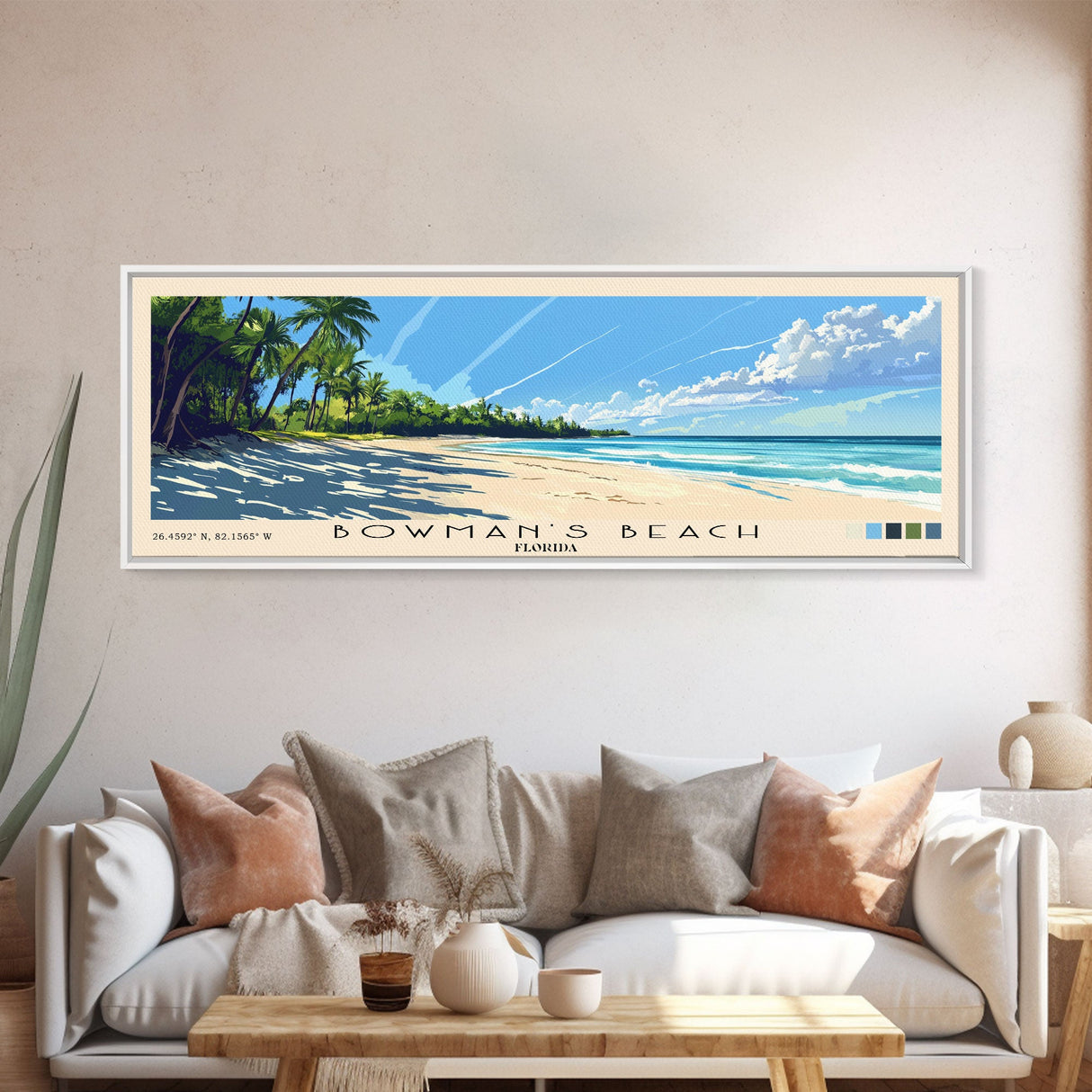 Bowman’s Beach, Florida Panoramic Print, Vacation Gift, Florida Wall Art, Beach Painting, Beach Decor, Large Wall Art, Wood Frame Art
