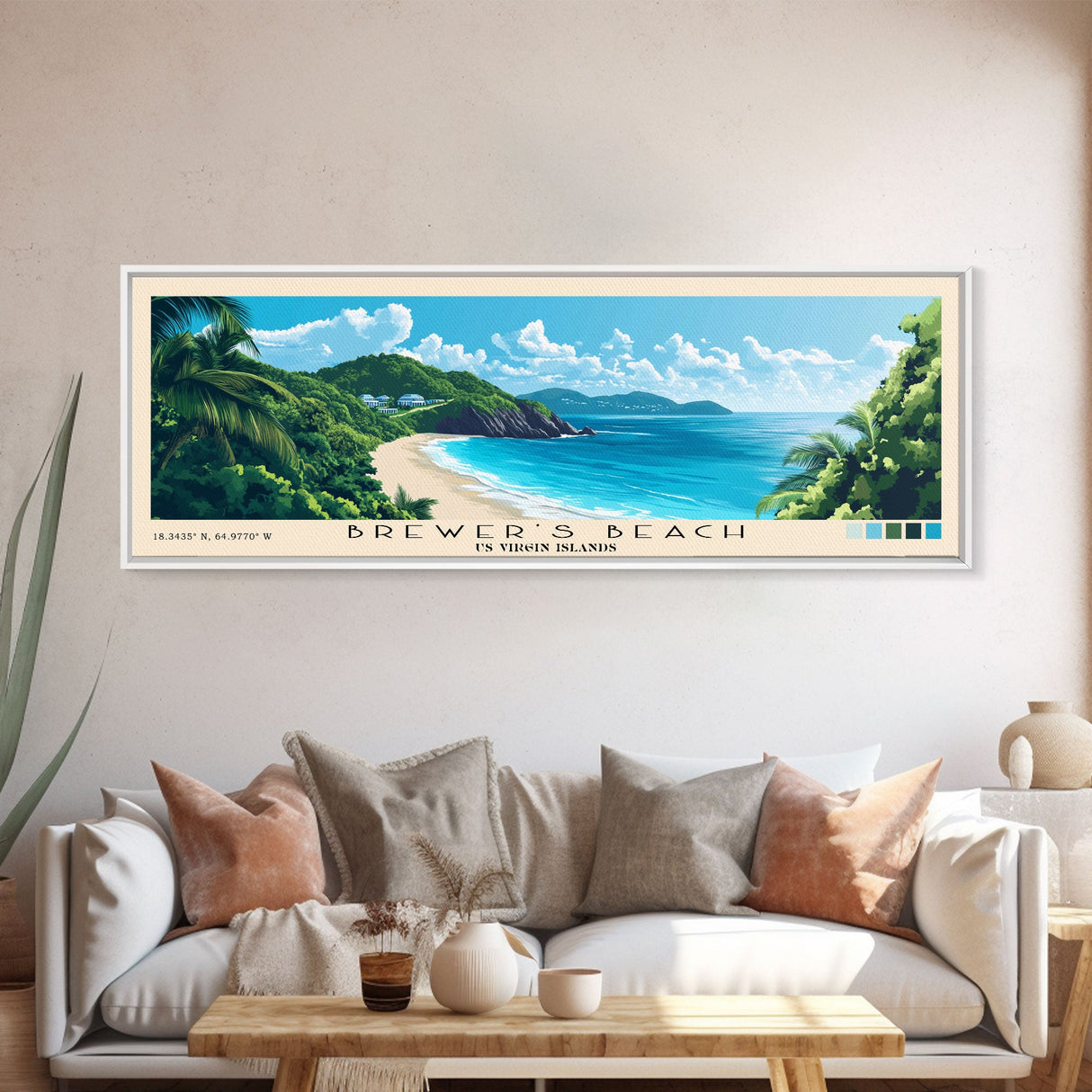 Brewer’s Beach, US Virgin islands Panoramic Print, Vacation Gift, US Virgin islands Wall Art, Beach Painting, Beach Decor, Beach Or Lakehouse Art