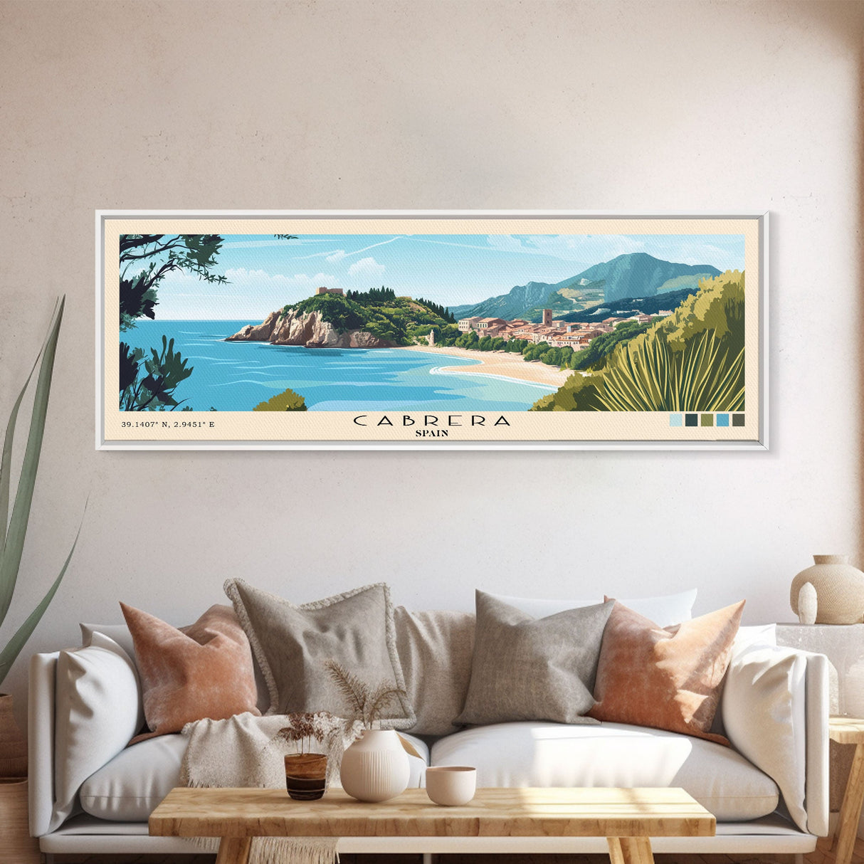 Cabrera, Spain Panoramic Beach Print, Vacation Gift, Spain Wall Art, Beach Painting, Beach Decor, Beach Painting