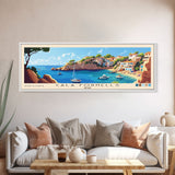 Cala Fornells, Spain Panoramic Beach Print, Vacation Gift, Spain Wall Art, Framed Canvas Print, Framed Beach Painting