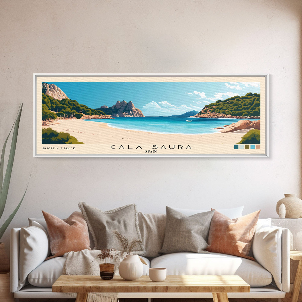 Cala Saura, Spain Panoramic Print, Vacation Gift, Spain Wall Art, Beach Painting, Beach Decor, Large Wall Art, Wood Frame Art